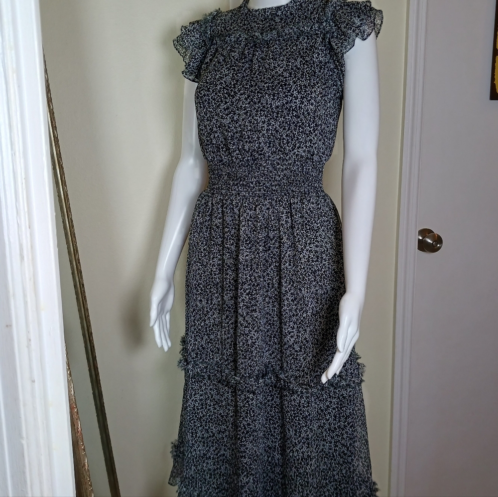 1. State Black Floral Ruffle Maxi Dress